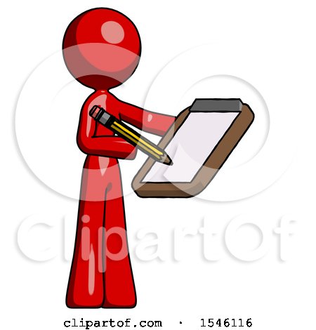 Red Design Mascot Woman Using Clipboard and Pencil by Leo Blanchette