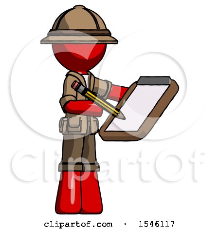 Red Explorer Ranger Man Using Clipboard and Pencil by Leo Blanchette