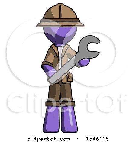 Purple Explorer Ranger Man Holding Large Wrench with Both Hands by Leo Blanchette