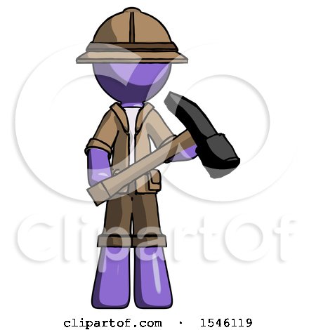 Purple Explorer Ranger Man Holding Hammer Ready to Work by Leo Blanchette