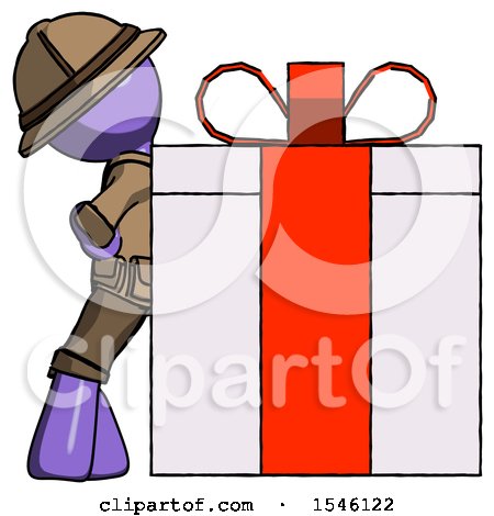 Purple Explorer Ranger Man Gift Concept - Leaning Against Large Present by Leo Blanchette