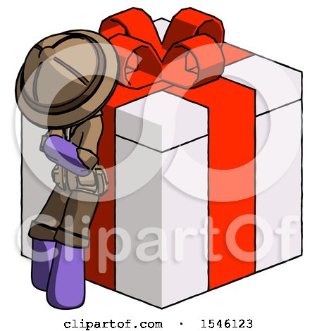 Purple Explorer Ranger Man Leaning on Gift with Red Bow Angle View by Leo Blanchette