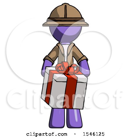 Purple Explorer Ranger Man Gifting Present with Large Bow Front View by Leo Blanchette