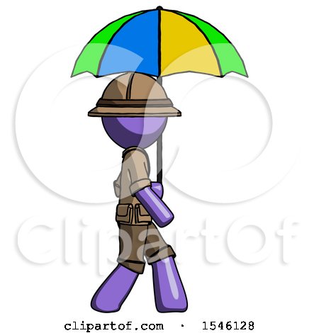 Purple Explorer Ranger Man Walking with Colored Umbrella by Leo Blanchette