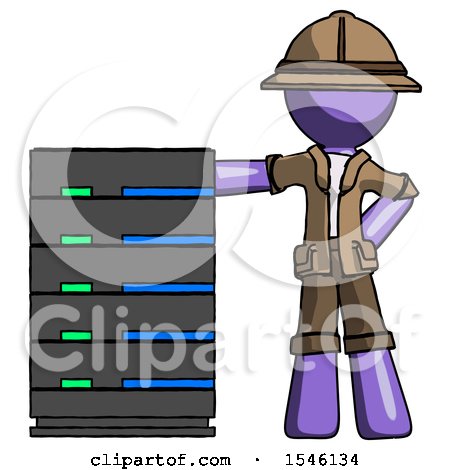 Purple Explorer Ranger Man with Server Rack Leaning Confidently Against It by Leo Blanchette