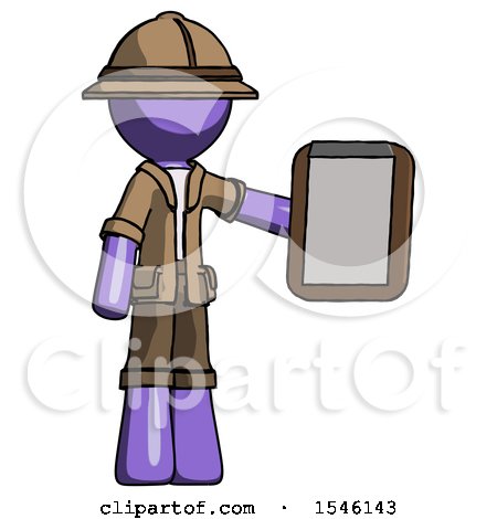 Purple Explorer Ranger Man Showing Clipboard to Viewer by Leo Blanchette