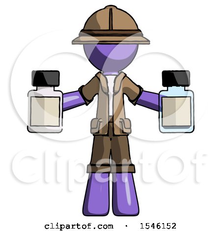 Purple Explorer Ranger Man Holding Two Medicine Bottles by Leo Blanchette