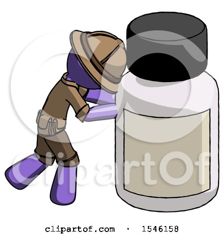 Purple Explorer Ranger Man Pushing Large Medicine Bottle by Leo Blanchette