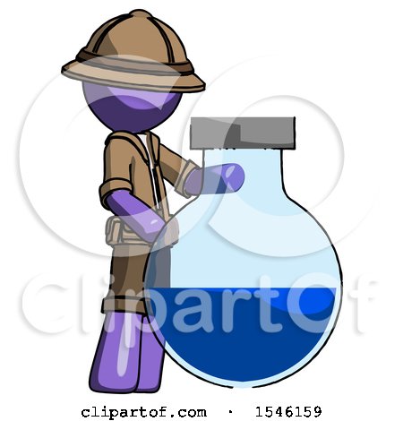 Purple Explorer Ranger Man Standing Beside Large Round Flask or Beaker by Leo Blanchette