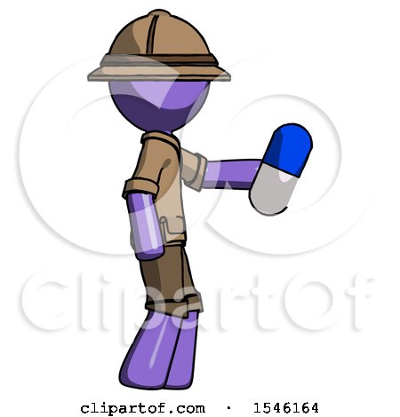 Purple Explorer Ranger Man Holding Blue Pill Walking to Right by Leo Blanchette