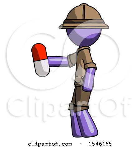 Purple Explorer Ranger Man Holding Red Pill Walking to Left by Leo Blanchette