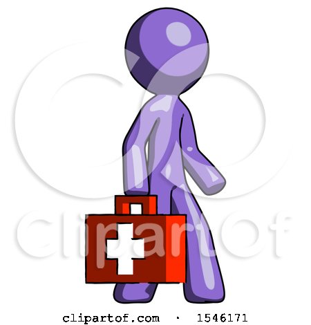 Purple Design Mascot Man Walking with Medical Aid Briefcase to Right by Leo Blanchette