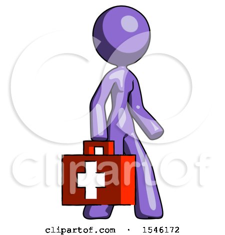 Purple Design Mascot Woman Walking with Medical Aid Briefcase to Right by Leo Blanchette