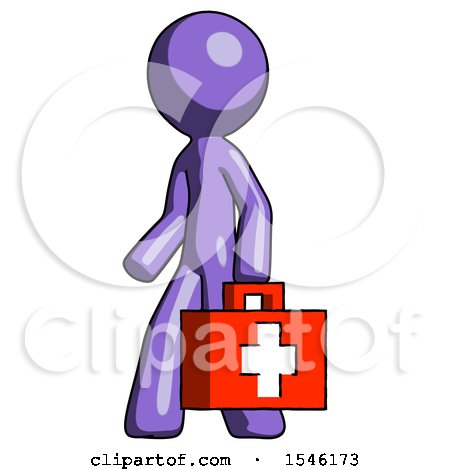 Purple Design Mascot Man Walking with Medical Aid Briefcase to Left by Leo Blanchette