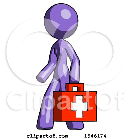 Purple Design Mascot Woman Walking with Medical Aid Briefcase to Left by Leo Blanchette