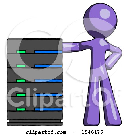 Purple Design Mascot Man with Server Rack Leaning Confidently Against It by Leo Blanchette