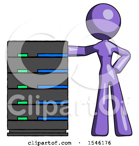 Purple Design Mascot Woman with Server Rack Leaning Confidently Against It by Leo Blanchette
