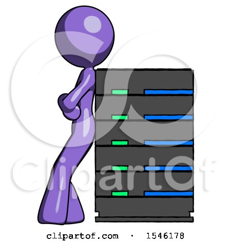 Purple Design Mascot Woman Resting Against Server Rack by Leo Blanchette