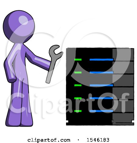 Purple Design Mascot Man Server Administrator Doing Repairs by Leo Blanchette