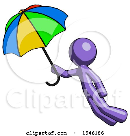 Purple Design Mascot Man Flying with Rainbow Colored Umbrella by Leo Blanchette