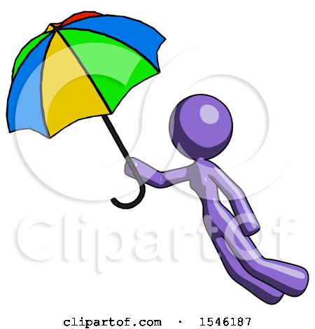 Purple Design Mascot Woman Flying with Rainbow Colored Umbrella by Leo Blanchette
