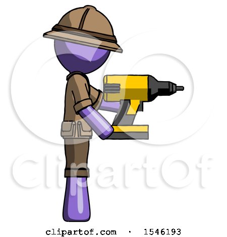 Purple Explorer Ranger Man Using Drill Drilling Something on Right Side by Leo Blanchette