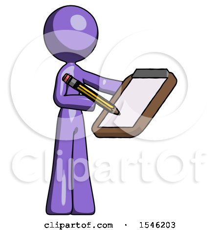 Purple Design Mascot Woman Using Clipboard and Pencil by Leo Blanchette