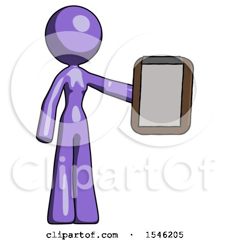 Purple Design Mascot Woman Showing Clipboard to Viewer by Leo Blanchette