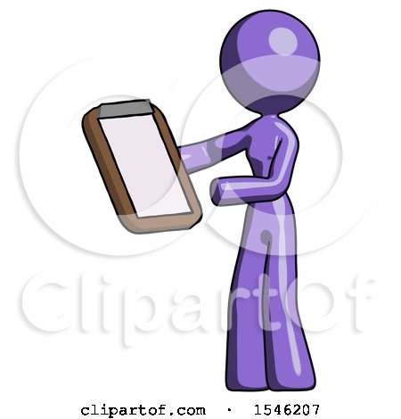 Purple Design Mascot Woman Reviewing Stuff on Clipboard by Leo Blanchette