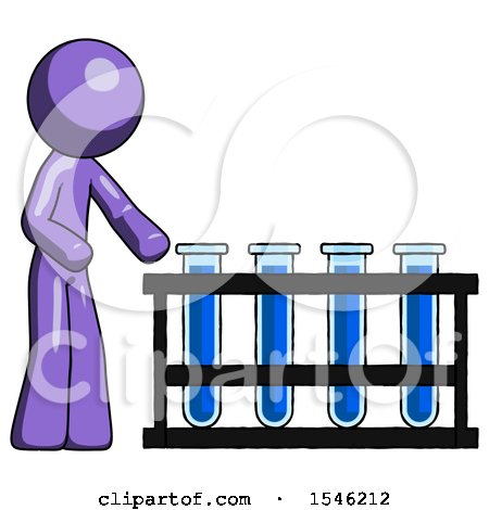 Purple Design Mascot Man Using Test Tubes or Vials on Rack by Leo Blanchette