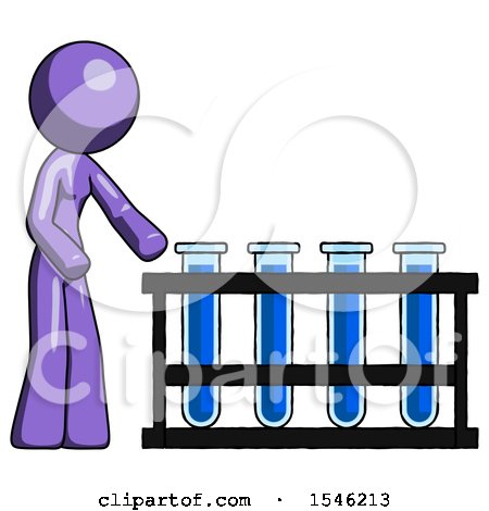 Purple Design Mascot Woman Using Test Tubes or Vials on Rack by Leo Blanchette