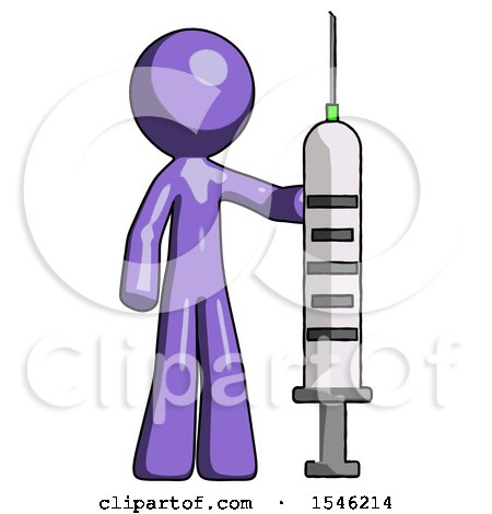 Purple Design Mascot Man Holding Large Syringe by Leo Blanchette