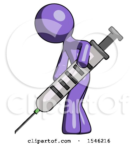 Purple Design Mascot Man Using Syringe Giving Injection by Leo Blanchette