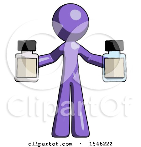 Purple Design Mascot Man Holding Two Medicine Bottles by Leo Blanchette