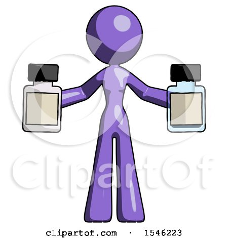 Purple Design Mascot Woman Holding Two Medicine Bottles by Leo Blanchette