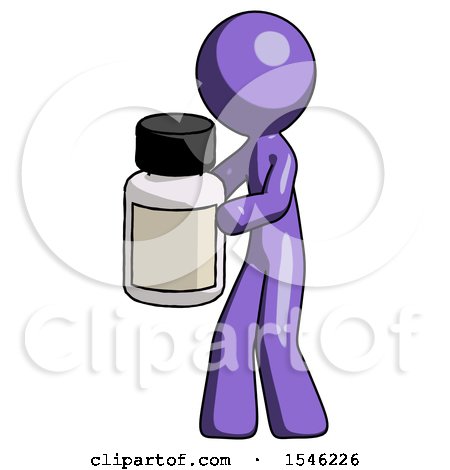 Purple Design Mascot Man Holding White Medicine Bottle by Leo Blanchette