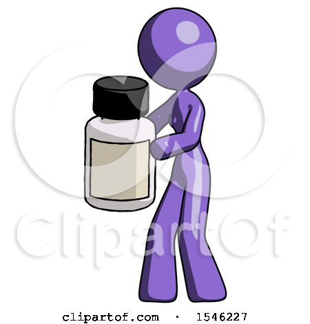 Purple Design Mascot Woman Holding White Medicine Bottle by Leo Blanchette