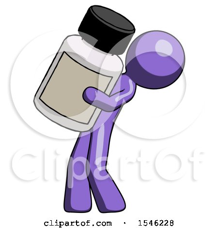 Purple Design Mascot Man Holding Large White Medicine Bottle by Leo Blanchette