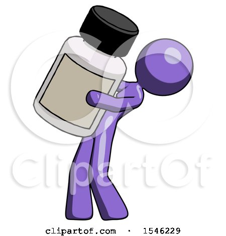 Purple Design Mascot Woman Holding Large White Medicine Bottle by Leo Blanchette