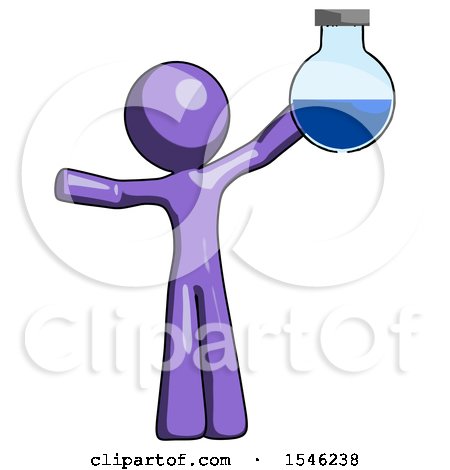Purple Design Mascot Man Holding Large Round Flask or Beaker by Leo Blanchette