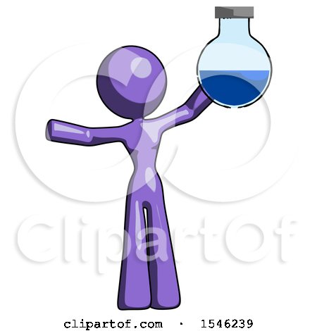 Purple Design Mascot Woman Holding Large Round Flask or Beaker by Leo Blanchette