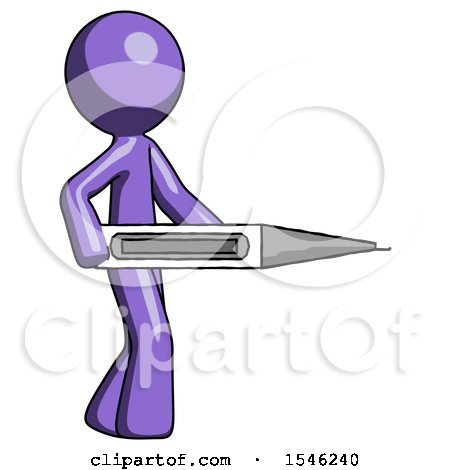 Purple Design Mascot Man Walking with Large Thermometer by Leo Blanchette