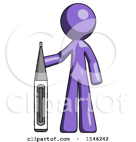 Purple Design Mascot Man Standing with Large Thermometer by Leo Blanchette