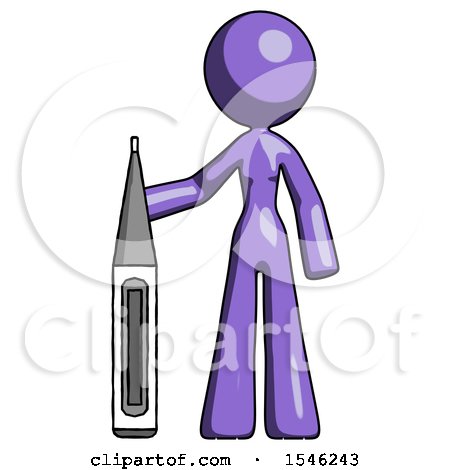 Purple Design Mascot Woman Standing with Large Thermometer by Leo Blanchette