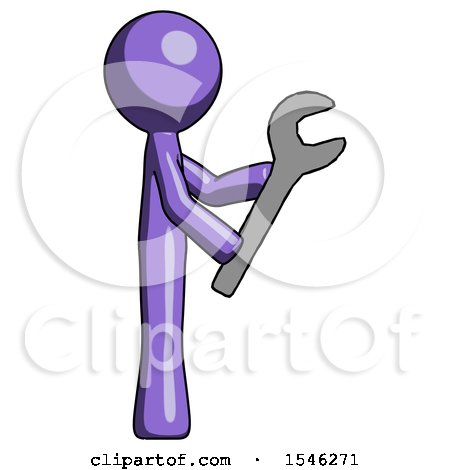 Purple Design Mascot Man Using Wrench Adjusting Something to Right by Leo Blanchette