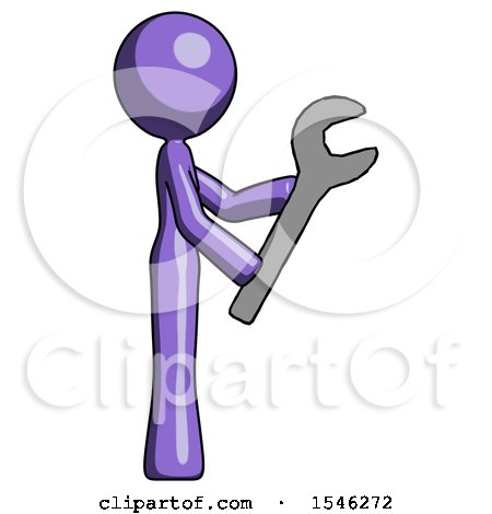 Purple Design Mascot Woman Using Wrench Adjusting Something to Right by Leo Blanchette