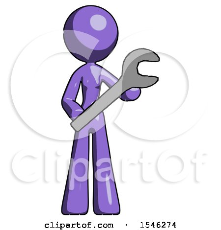 Purple Design Mascot Woman Holding Large Wrench with Both Hands by Leo Blanchette
