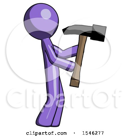 Purple Design Mascot Man Hammering Something on the Right by Leo Blanchette