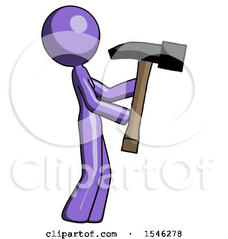 Purple Design Mascot Woman Hammering Something on the Right by Leo Blanchette