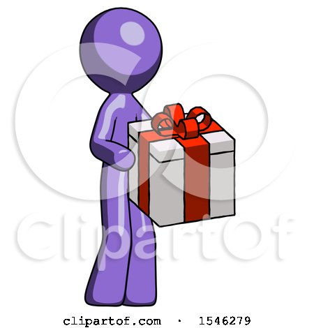 Purple Design Mascot Man Giving a Present by Leo Blanchette